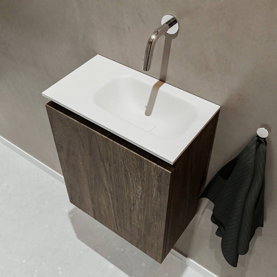 Mondiaz Ture 40cm toiletmeubel dark brown met wastafel talc rechts geen kraangat