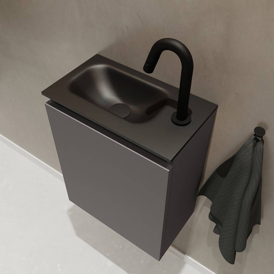 Mondiaz TURE Toiletmeubel 40x23x50cm met 1 kraangaten 1 deuren dark grey mat Wastafel Eden links Solid Surface Zwart FK75341420 - Foto 2