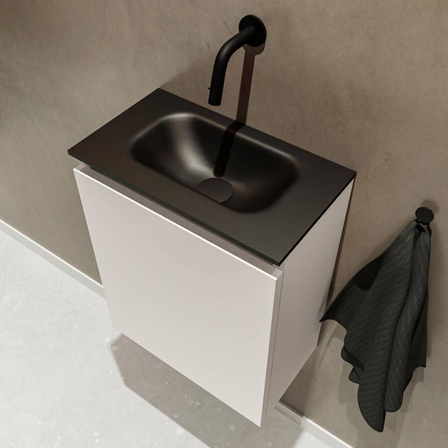 Mondiaz TURE Toiletmeubel 40x23x50cm met 0 kraangaten 1 deuren linen mat Wastafel Eden midden Solid Surface Zwart FK75341564 - Foto 2