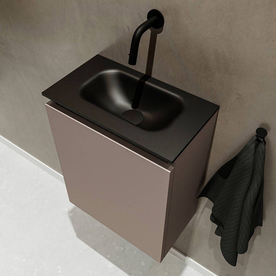 Mondiaz TURE Toiletmeubel 40x23x50cm met 0 kraangaten 1 deuren smoke mat Wastafel Eden midden Solid Surface Zwart FK75341448 - Foto 3