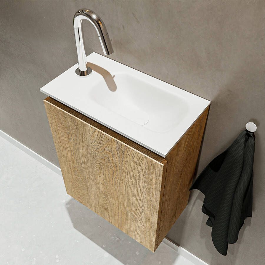 Mondiaz Ture 40cm toiletmeubel washed oak met wastafel talc rechts 1 kraangat