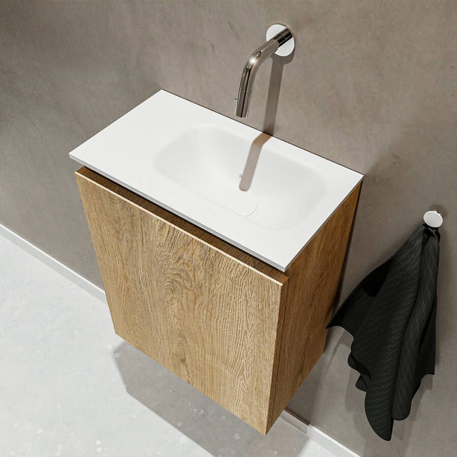 Mondiaz Ture 40cm toiletmeubel washed oak met wastafel talc rechts geen kraangat