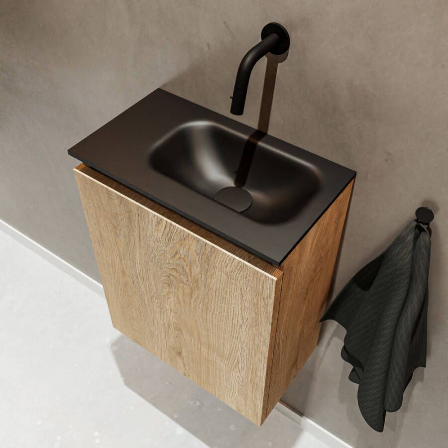 Mondiaz Ture 40cm toiletmeubel washed oak met wastafel urban rechts geen kraangat