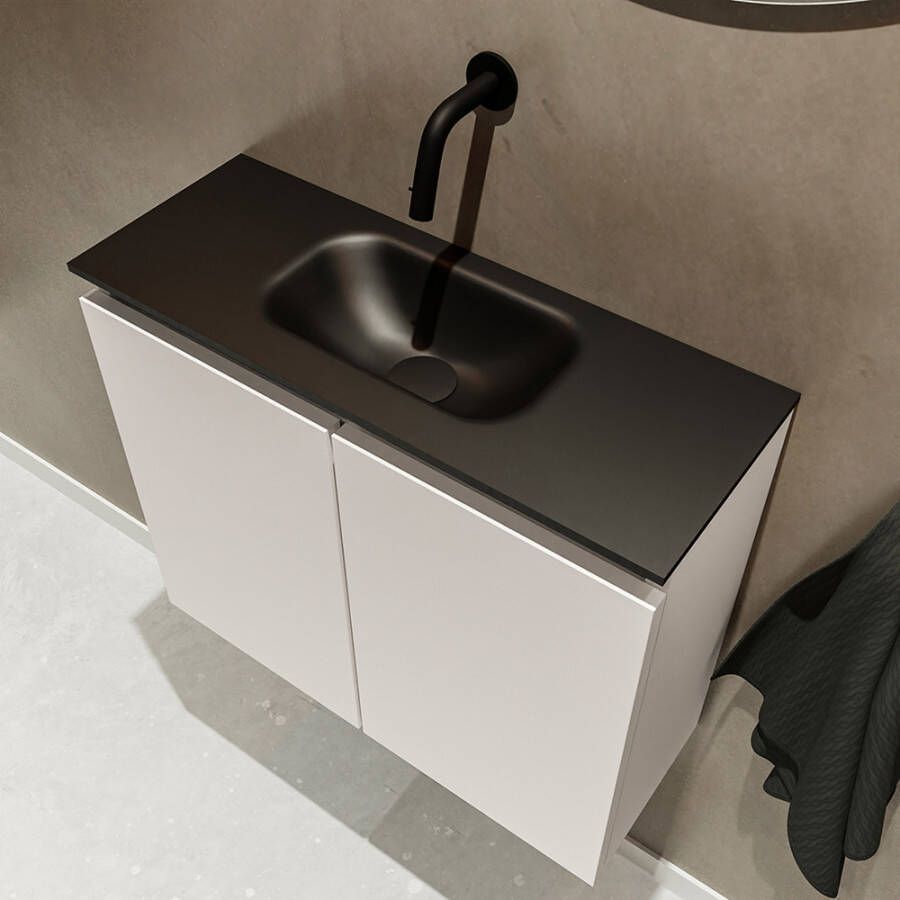 Mondiaz TURE Toiletmeubel 60x23x50cm met 0 kraangaten 2 deuren linen mat Wastafel Eden midden Solid Surface Zwart FK75341570 - Foto 2