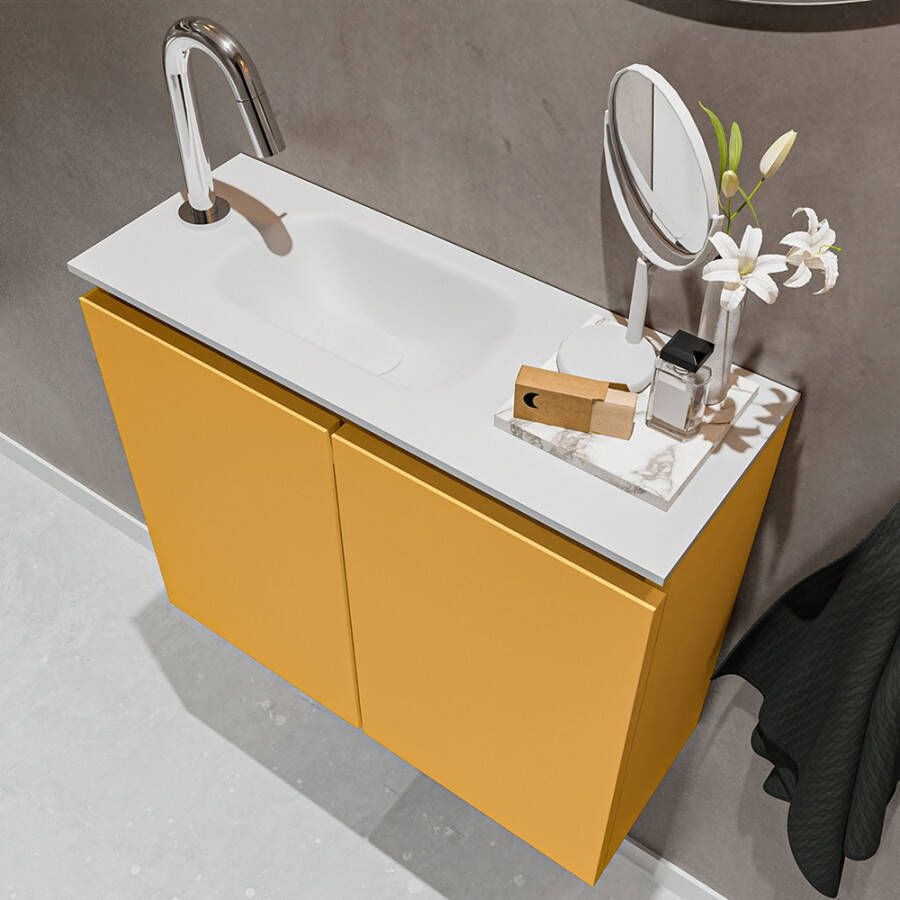 Mondiaz TURE Toiletmeubel 60x23x50cm met 1 kraangaten 2 deuren ocher mat Wastafel Eden links Solid Surface Wit FK75341159