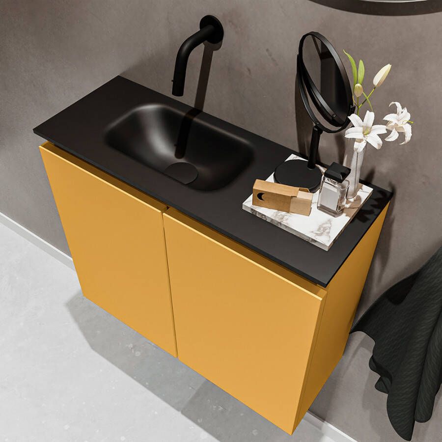 Mondiaz TURE Toiletmeubel 60x23x50cm met 0 kraangaten 2 deuren ocher mat Wastafel Eden links Solid Surface Zwart FK75341514