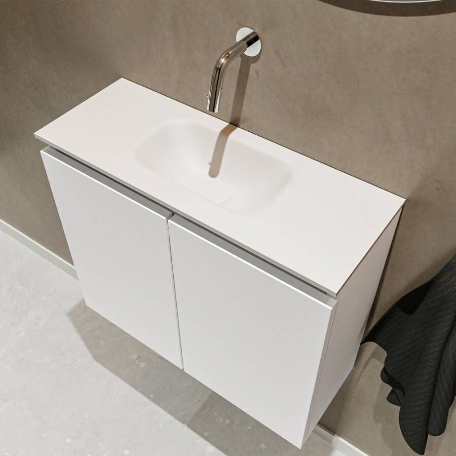 Mondiaz TURE Toiletmeubel 60x23x50cm met 0 kraangaten 2 deuren talc mat Wastafel Eden midden Solid Surface Wit FK75341008