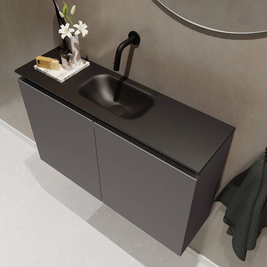 Mondiaz TURE Toiletmeubel 80x23x50cm met 0 kraangaten 2 deuren dark grey mat Wastafel Eden midden Solid Surface Zwart FK75341431 - Foto 2