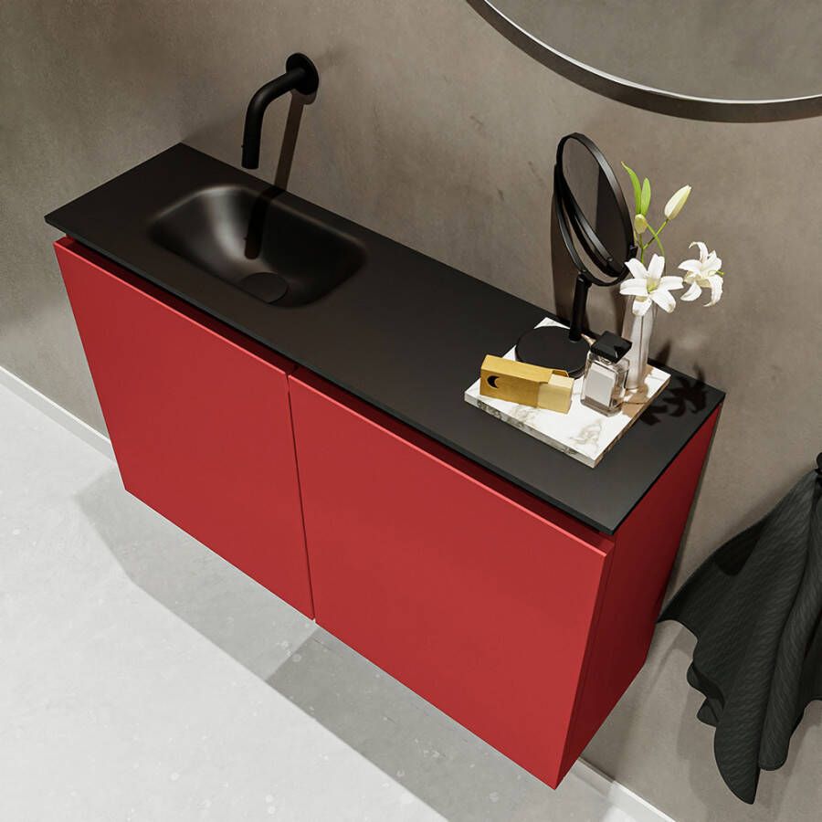 Mondiaz TURE Toiletmeubel 80x23x50cm met 0 kraangaten 2 deuren fire mat Wastafel Eden links Solid Surface Zwart FK75341549