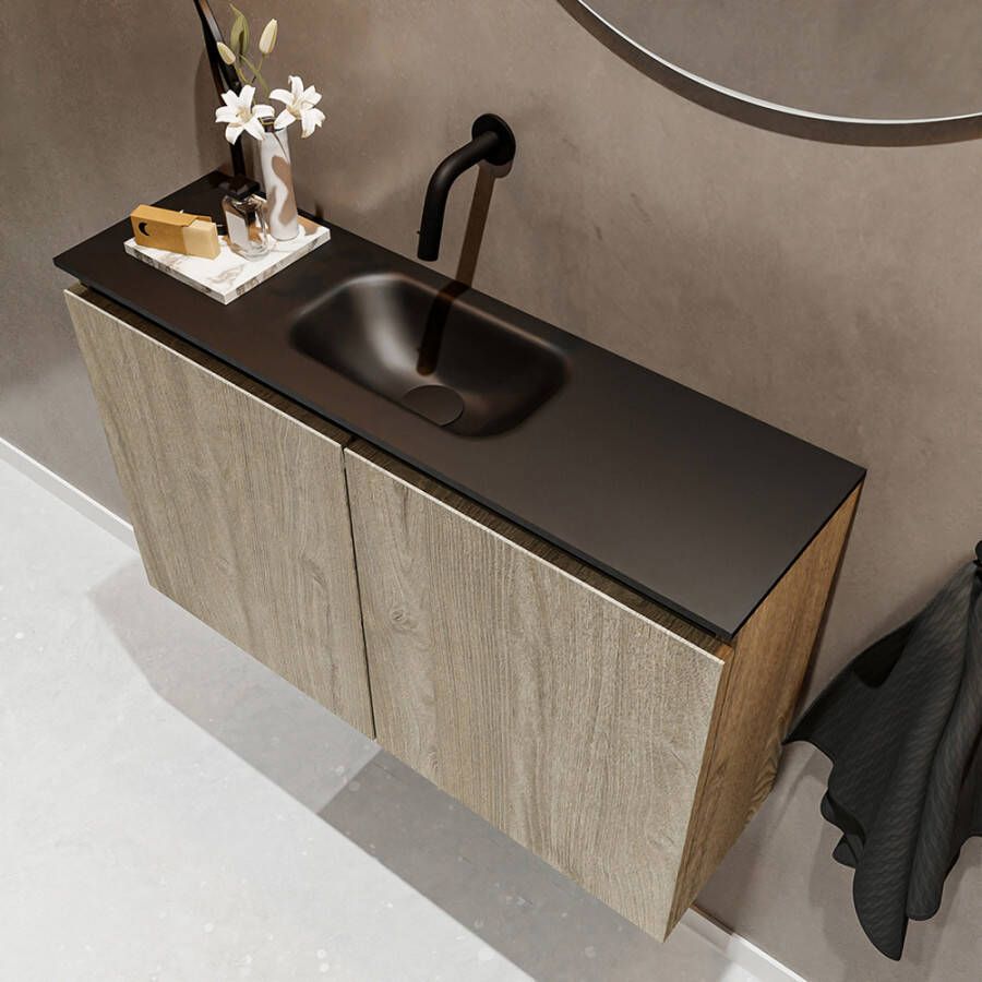 Mondiaz Ture 80cm toiletmeubel light brown grey met wastafel urban midden geen kraangat