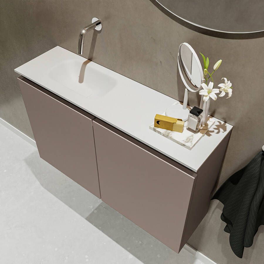 Mondiaz TURE Toiletmeubel 80x23x50cm met 0 kraangaten 2 deuren smoke mat Wastafel Eden links Solid Surface Wit FK75341106
