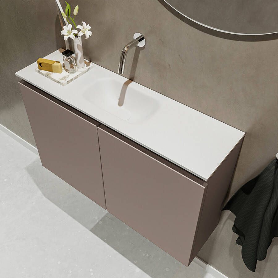 Mondiaz TURE Toiletmeubel 80x23x50cm met 0 kraangaten 2 deuren smoke mat Wastafel Eden midden Solid Surface Wit FK75341104