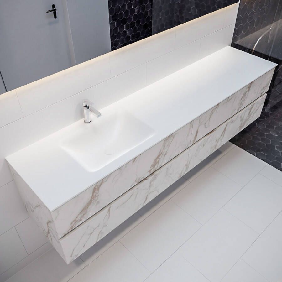 Mondiaz Vica 200cm badmeubel carrara 4 lades wastafel Cloud links met 1 kraangat - Foto 1