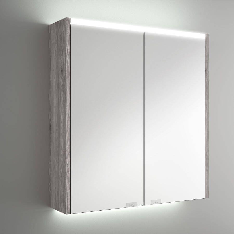 Muebles Ally spiegelkast met verlichting bovenkant 63x66cm grijs eiken
