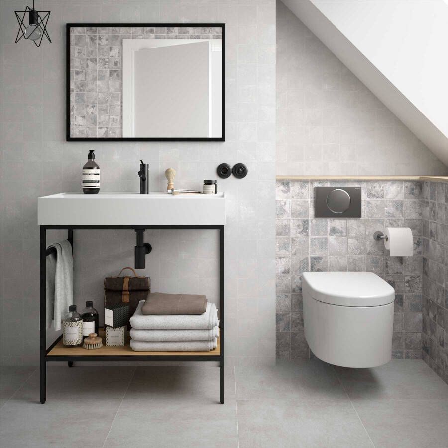 Muebles Davinci staand badkamermeubel 80cm inclusief wastafel mat zwart frame