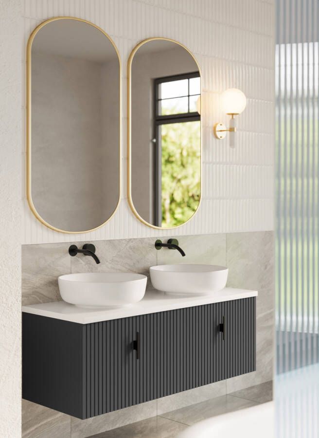 Muebles Ezra badmeubel ribbelfront 120cm antraciet mat met wit toppaneel zonder waskom
