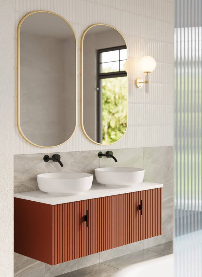 Muebles Ezra badmeubel ribbelfront 120cm terracotta met wit toppaneel zonder waskom