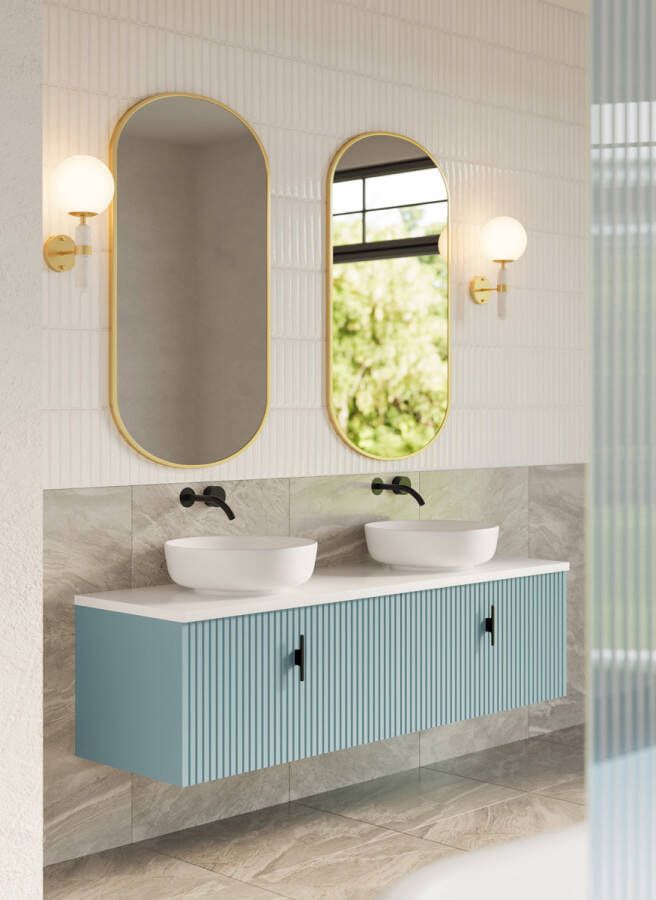 Muebles Ezra badmeubel ribbelfront 160cm baby blauw met wit toppaneel zonder waskom