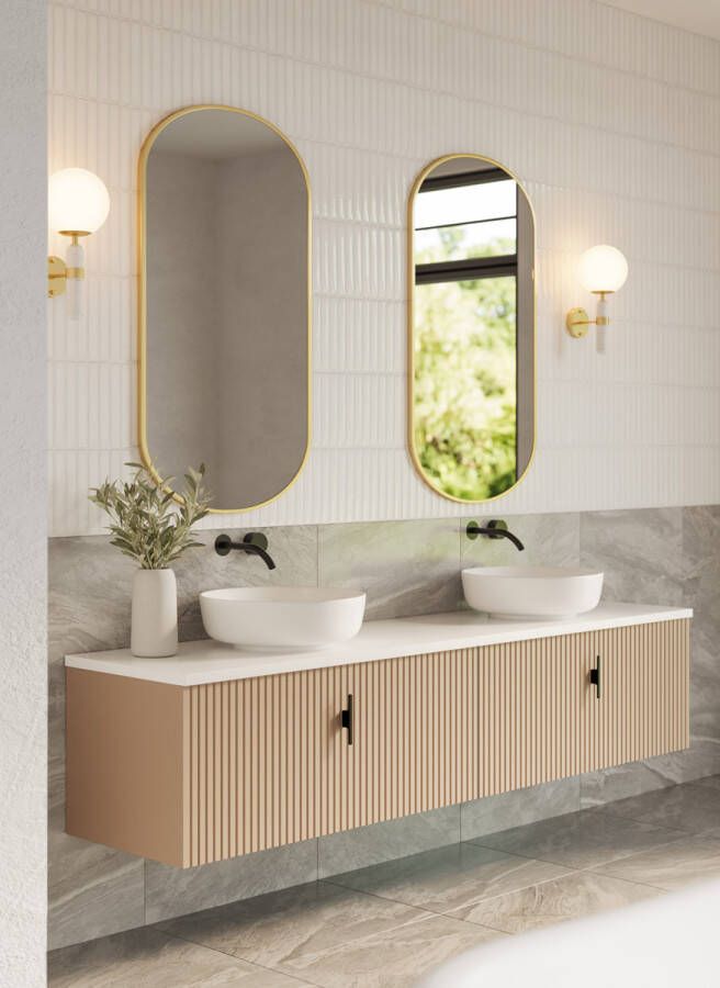 Muebles Ezra badmeubel ribbelfront 200cm macchiato met wit toppaneel zonder waskom