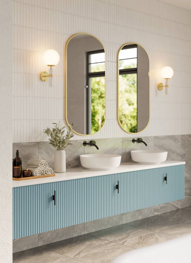 Muebles Ezra badmeubel ribbelfront 240cm baby blauw met wit toppaneel zonder waskom