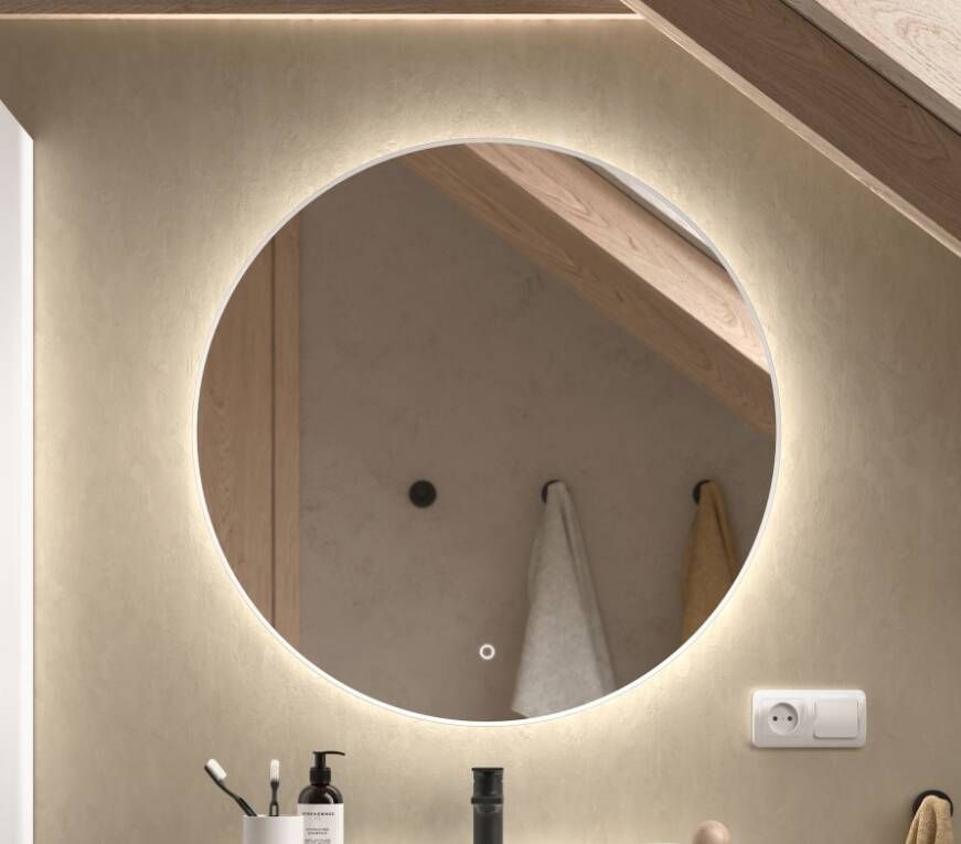Muebles Globe ronde spiegel wit met LED-verlichting 60cm