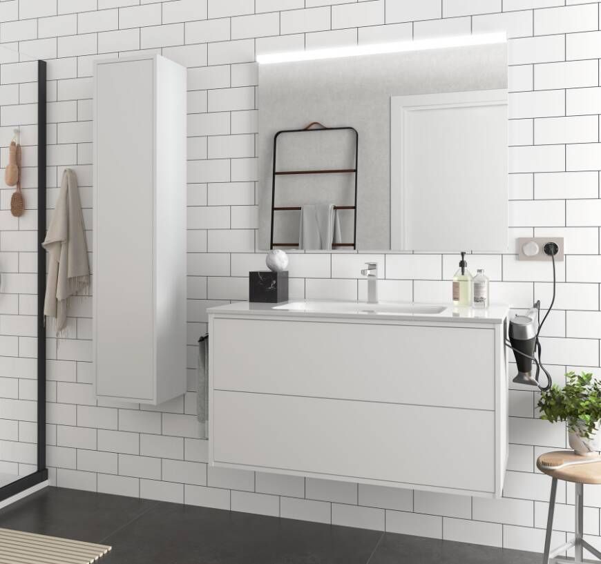 Muebles Ideal badkamermeubel 100cm mat wit met spiegel en spiegellamp