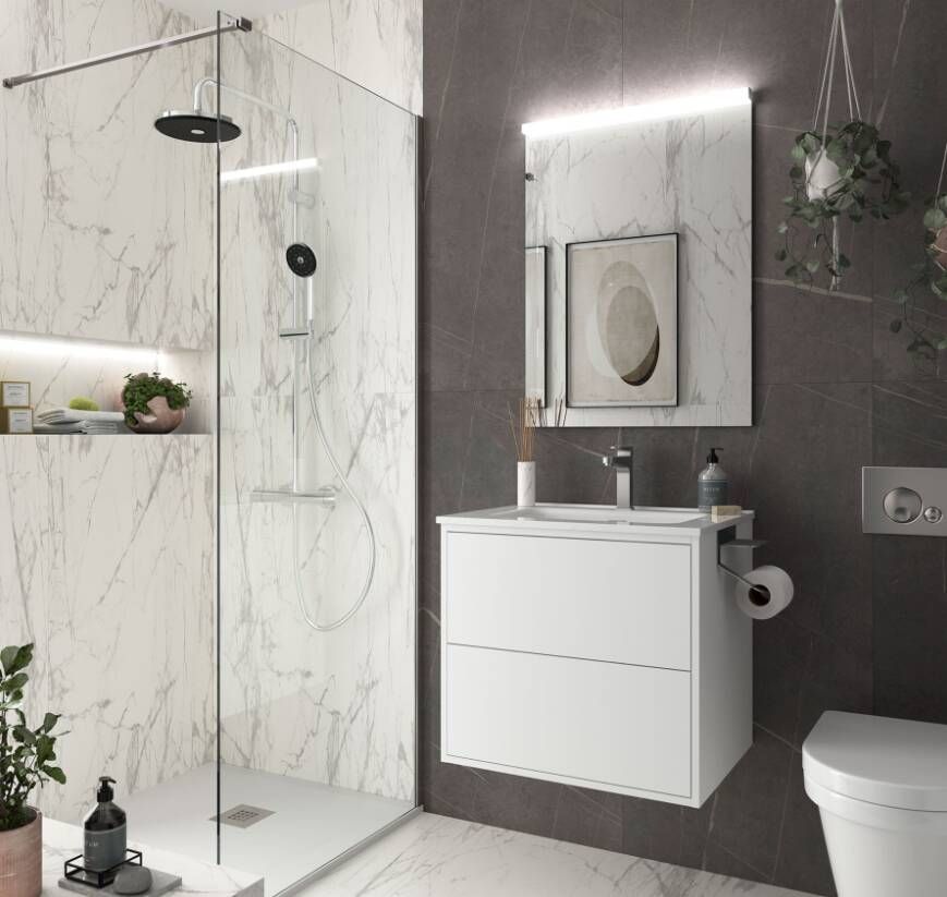 Muebles Ideal badkamermeubel 60cm mat wit met spiegel en spiegellamp