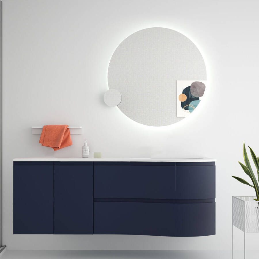 Muebles Mam badmeubel 150cm rechts donkerblauw met wastafel solid surface zonder kraangat