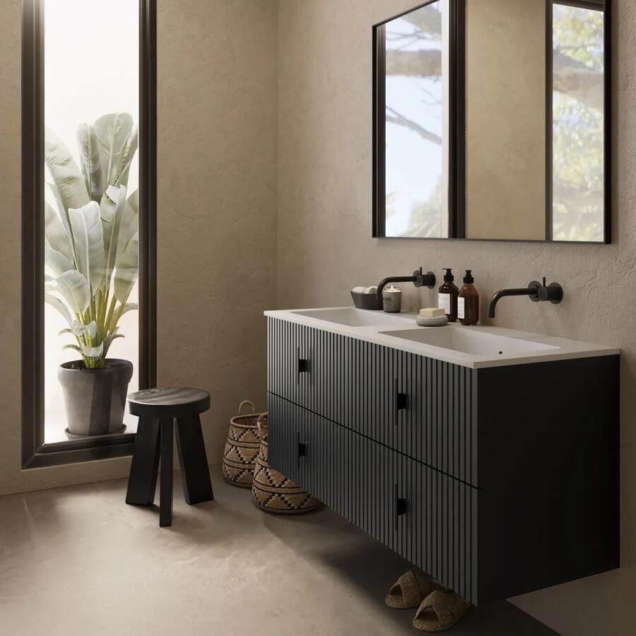 Muebles Avila badmeubel ribbelfront 120cm antraciet mat met dubbele wastafel zonder kraangaten