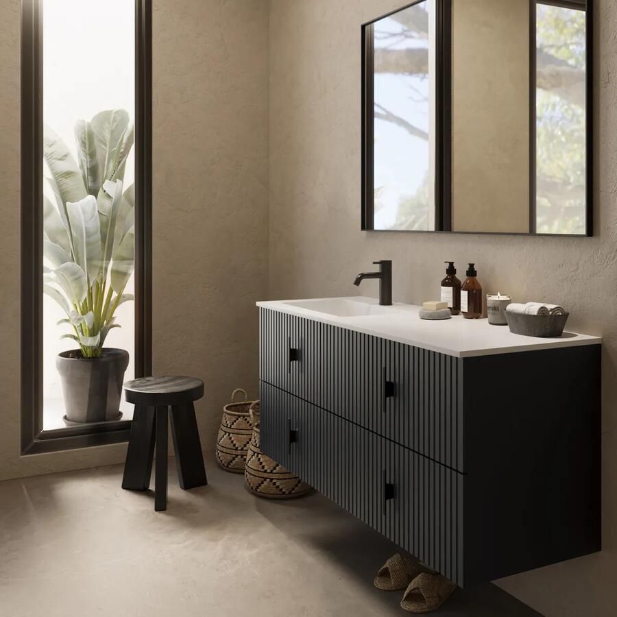 Muebles Avila badmeubel ribbelfront 120cm antraciet mat met wastafel links met kraangat