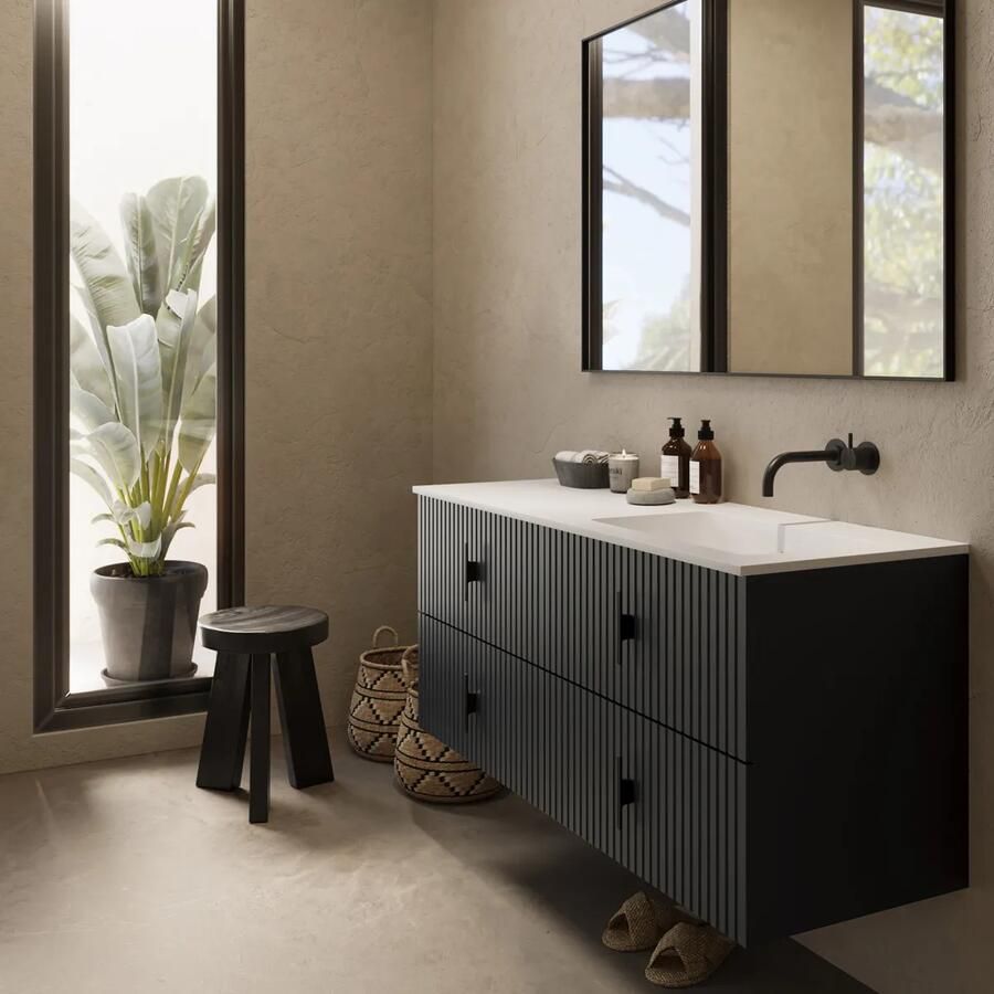 Muebles Avila badmeubel ribbelfront 120cm antraciet mat met wastafel rechts zonder kraangat