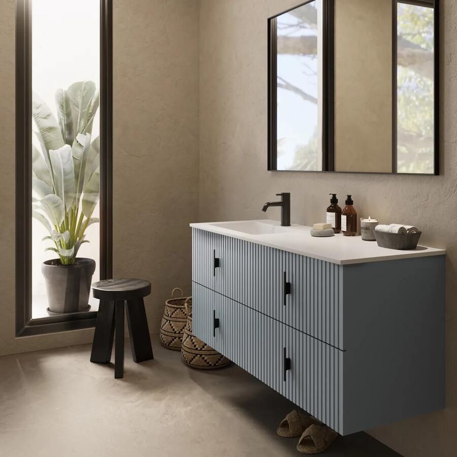 Muebles Avila badmeubel ribbelfront 120cm baby blauw met wastafel links met kraangat