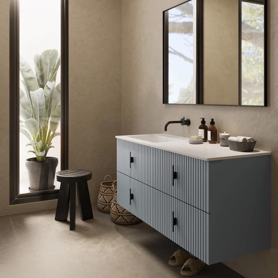 Muebles Avila badmeubel ribbelfront 120cm baby blauw met wastafel links zonder kraangat