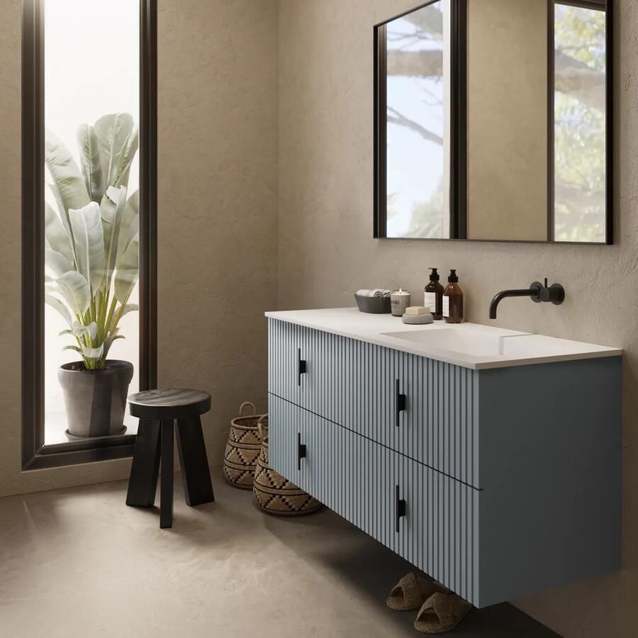 Muebles Avila badmeubel ribbelfront 120cm baby blauw met wastafel rechts zonder kraangat