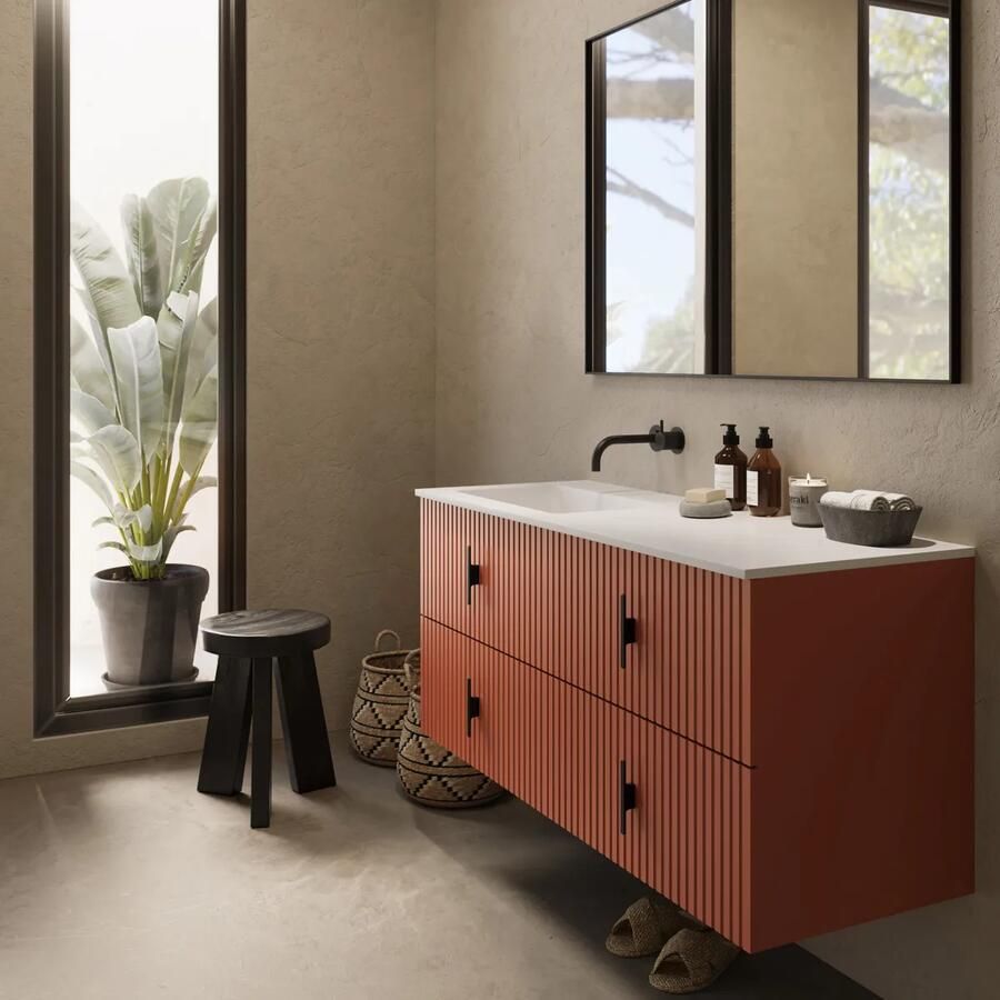 Muebles Avila badmeubel ribbelfront 120cm terracotta met wastafel links zonder kraangat