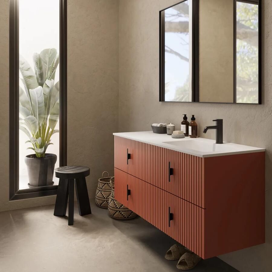 Muebles Avila badmeubel ribbelfront 120cm terracotta met wastafel rechts met kraangat