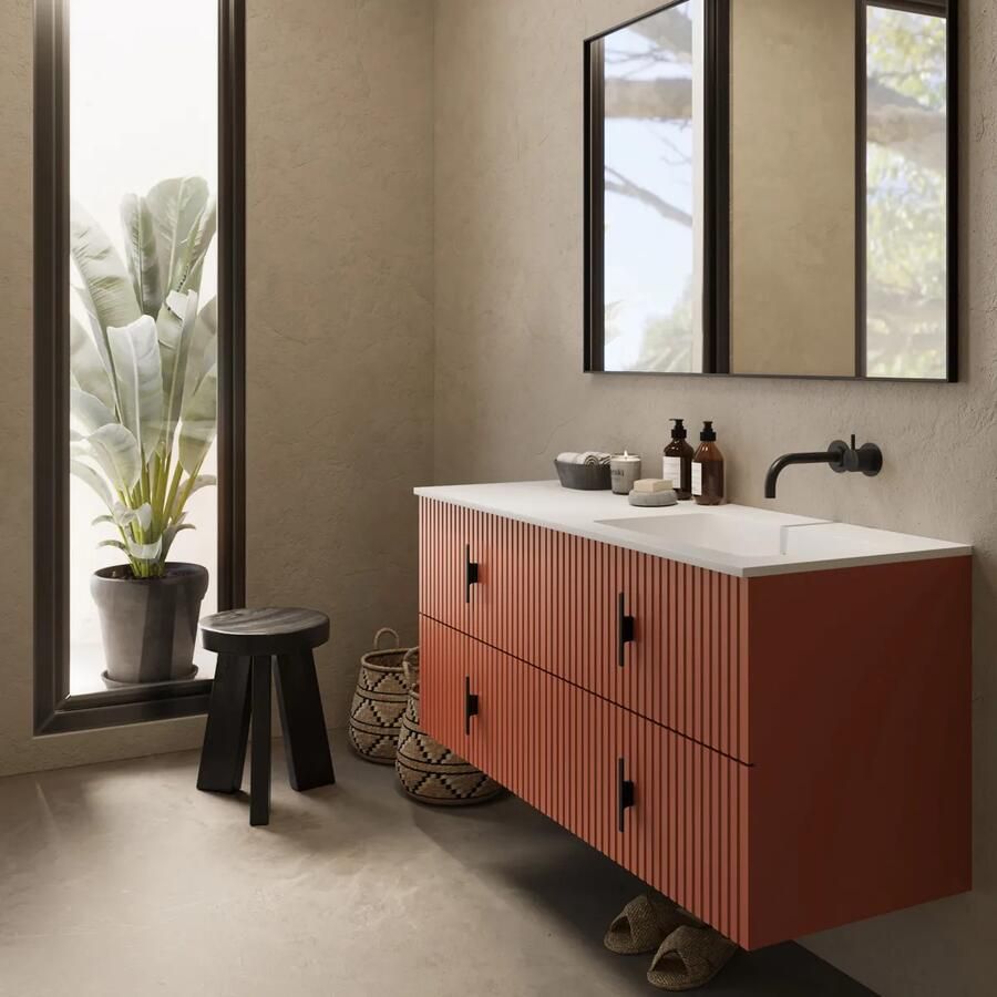 Muebles Avila badmeubel ribbelfront 120cm terracotta met wastafel rechts zonder kraangat