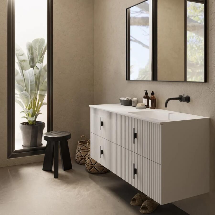 Muebles Avila badmeubel ribbelfront 120cm wit mat met wastafel rechts zonder kraangat