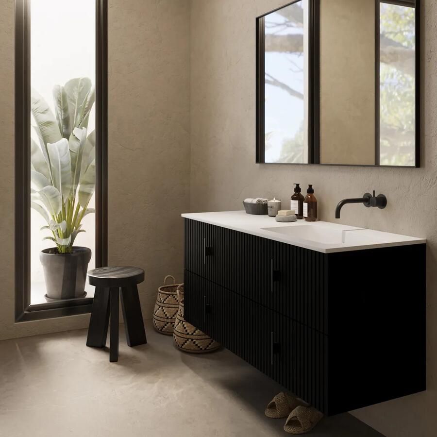 Muebles Avila badmeubel ribbelfront 120cm zwart mat met wastafel rechts zonder kraangat