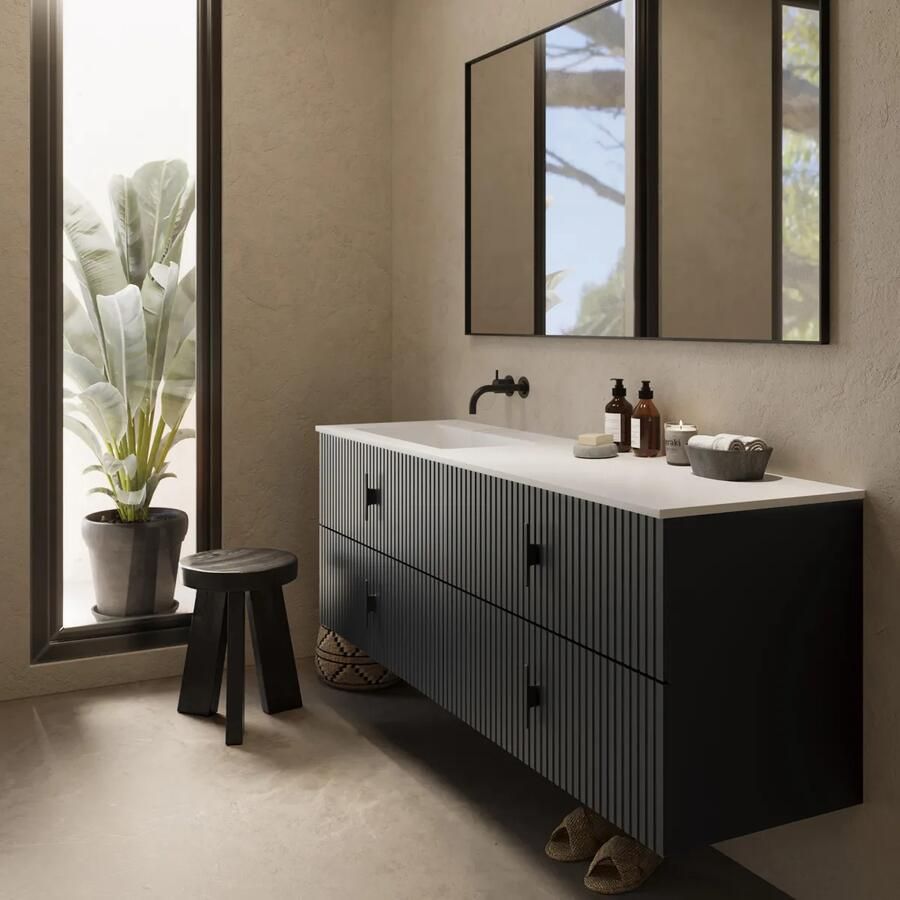 Muebles Avila badmeubel ribbelfront 160cm antraciet mat met wastafel links zonder kraangat