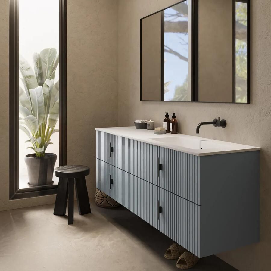 Muebles Avila badmeubel ribbelfront 160cm baby blauw met wastafel rechts zonder kraangat