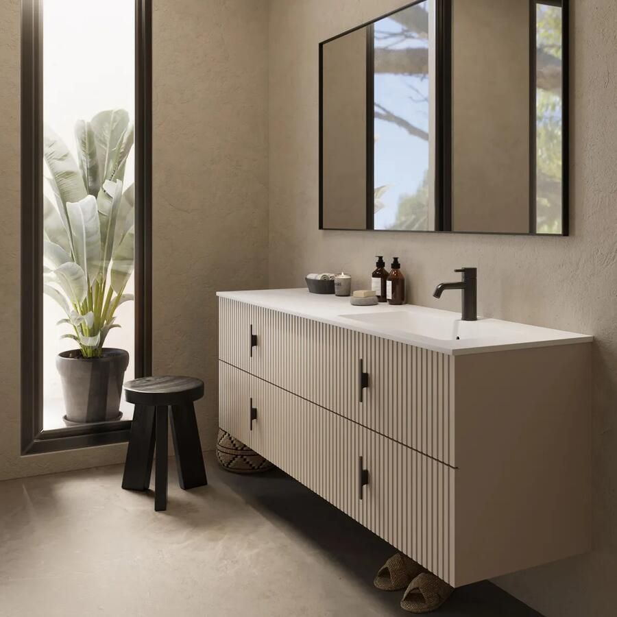 Muebles Avila badmeubel ribbelfront 160cm macchiato met wastafel rechts met kraangat