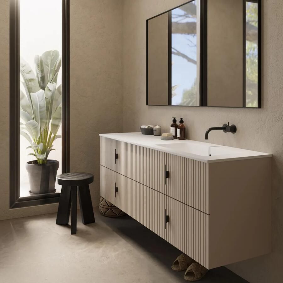 Muebles Avila badmeubel ribbelfront 160cm macchiato met wastafel rechts zonder kraangat