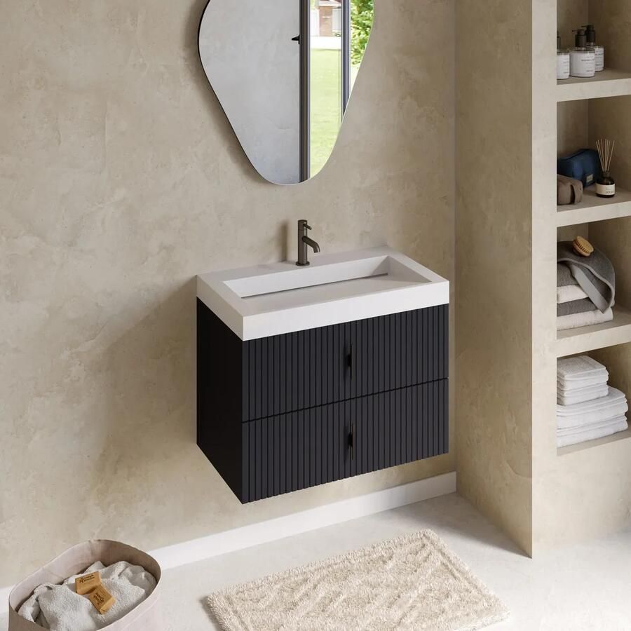 Muebles Estella badmeubel ribbelfront 80cm antraciet mat met solid surface wastafel met kraangat