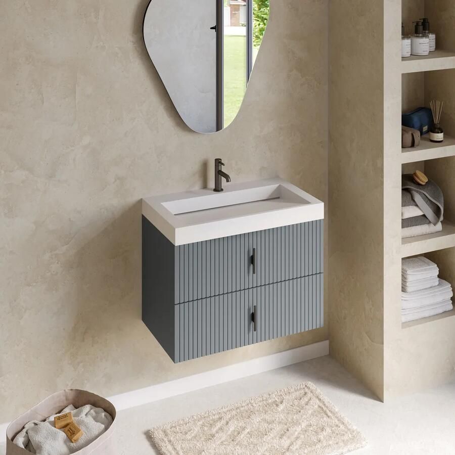 Muebles Estella badmeubel ribbelfront 80cm baby blauw met solid surface wastafel met kraangat