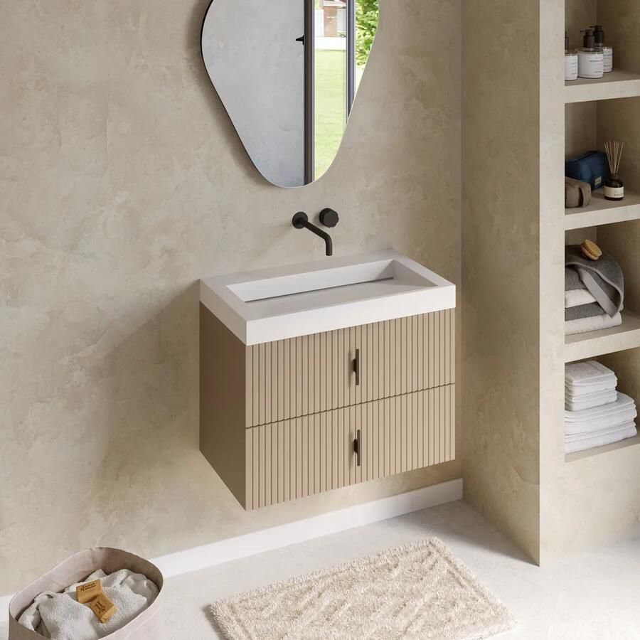 Muebles Estella badmeubel ribbelfront 80cm macchiato met solid surface wastafel zonder kraangat