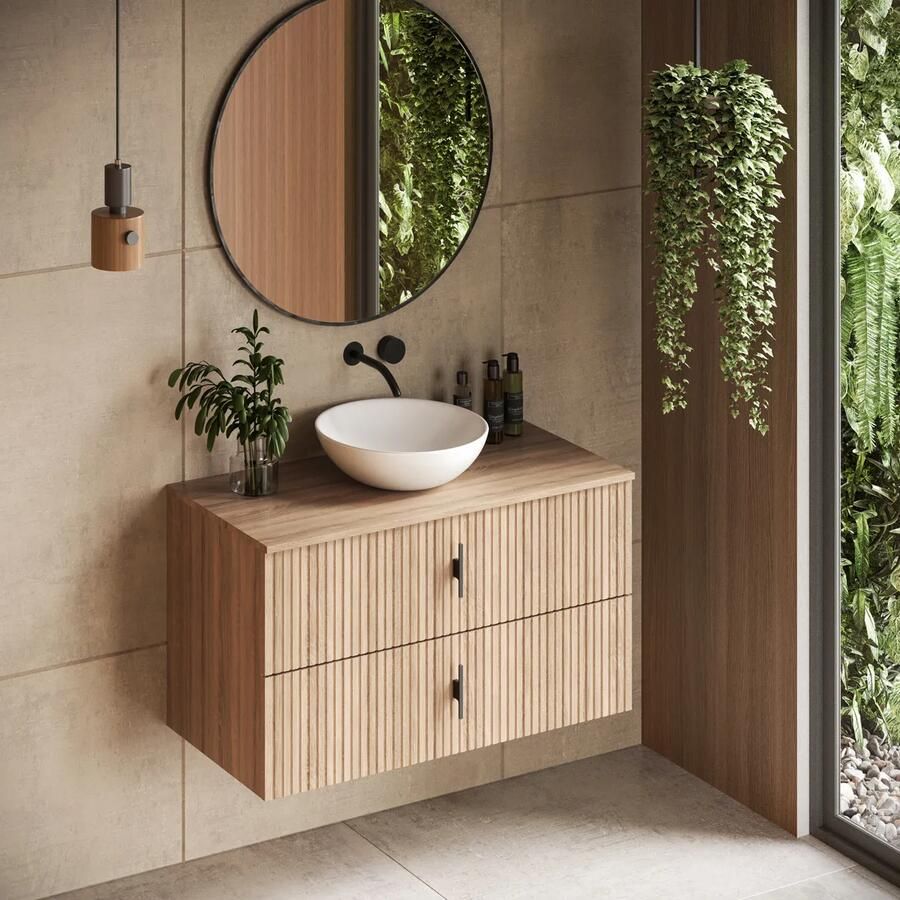 Muebles Mairi badmeubel ribbelfront 100cm naturel eiken zonder waskom