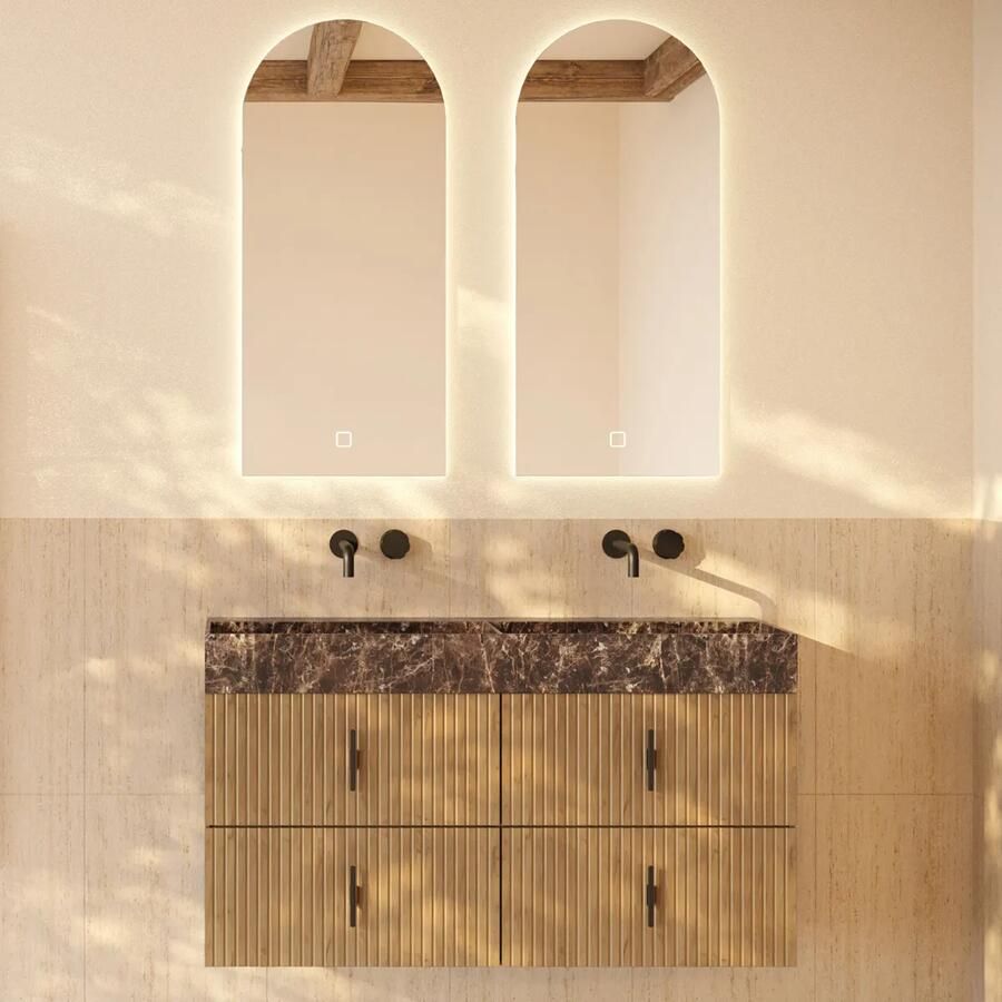 Muebles Murcia badmeubel ribbelfront 120cm eiken met Dark Emperador wastafel zonder kraangaten