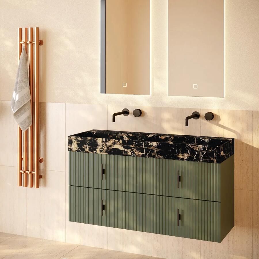 Muebles Murcia badmeubel ribbelfront 120cm legergroen met Portoro Gold wastafel zonder kraangaten