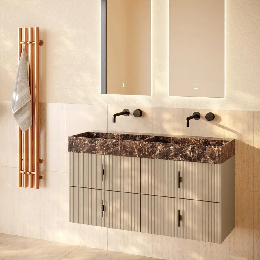 Muebles Murcia badmeubel ribbelfront 120cm macchiato met Dark Emperador wastafel zonder kraangaten